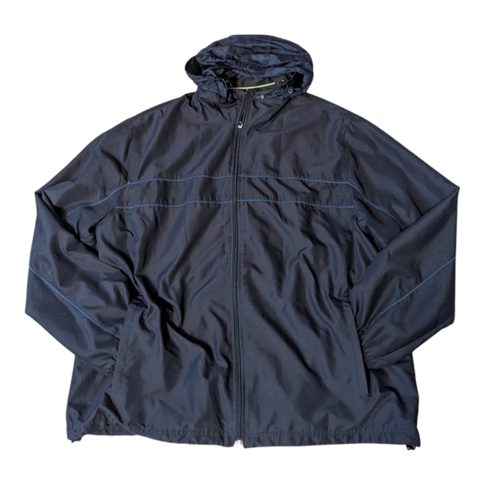 Vintage 90s Tek Gear Blue Windbreaker Jacket W Hidden Zippered Hood Men's XL
